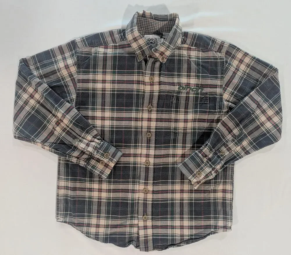 Cinch Shirt youth L Green Plaid Long Sleeve Western Flannel Button Up Casual